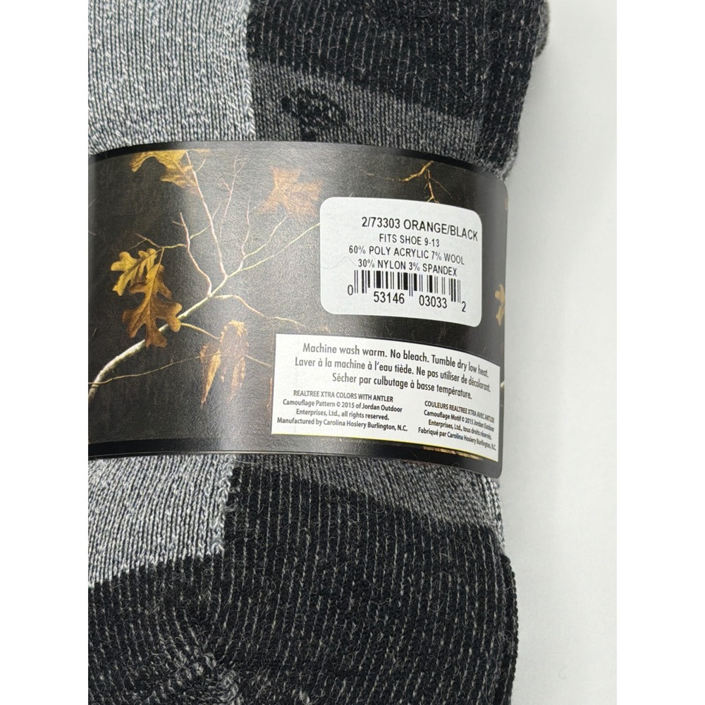 Carolina Ultimate Realtree Men's Wool Blend Crew Socks Size 9-13 Black Orange US - Picture 4 of 5